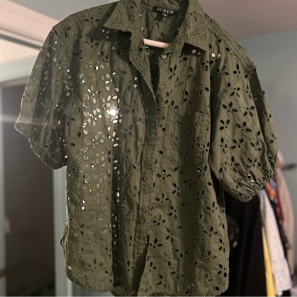 Olive green eyelet blouse from J. crew